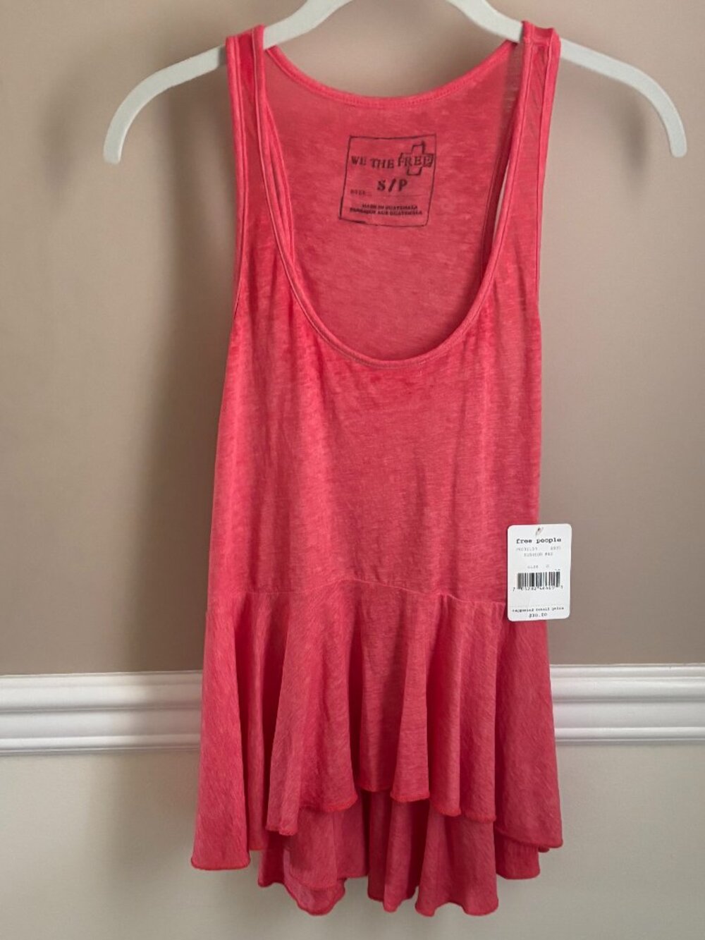 FREE PEOPLE Woman's High Low Ruffle Tank Size S in color Sunrise Red